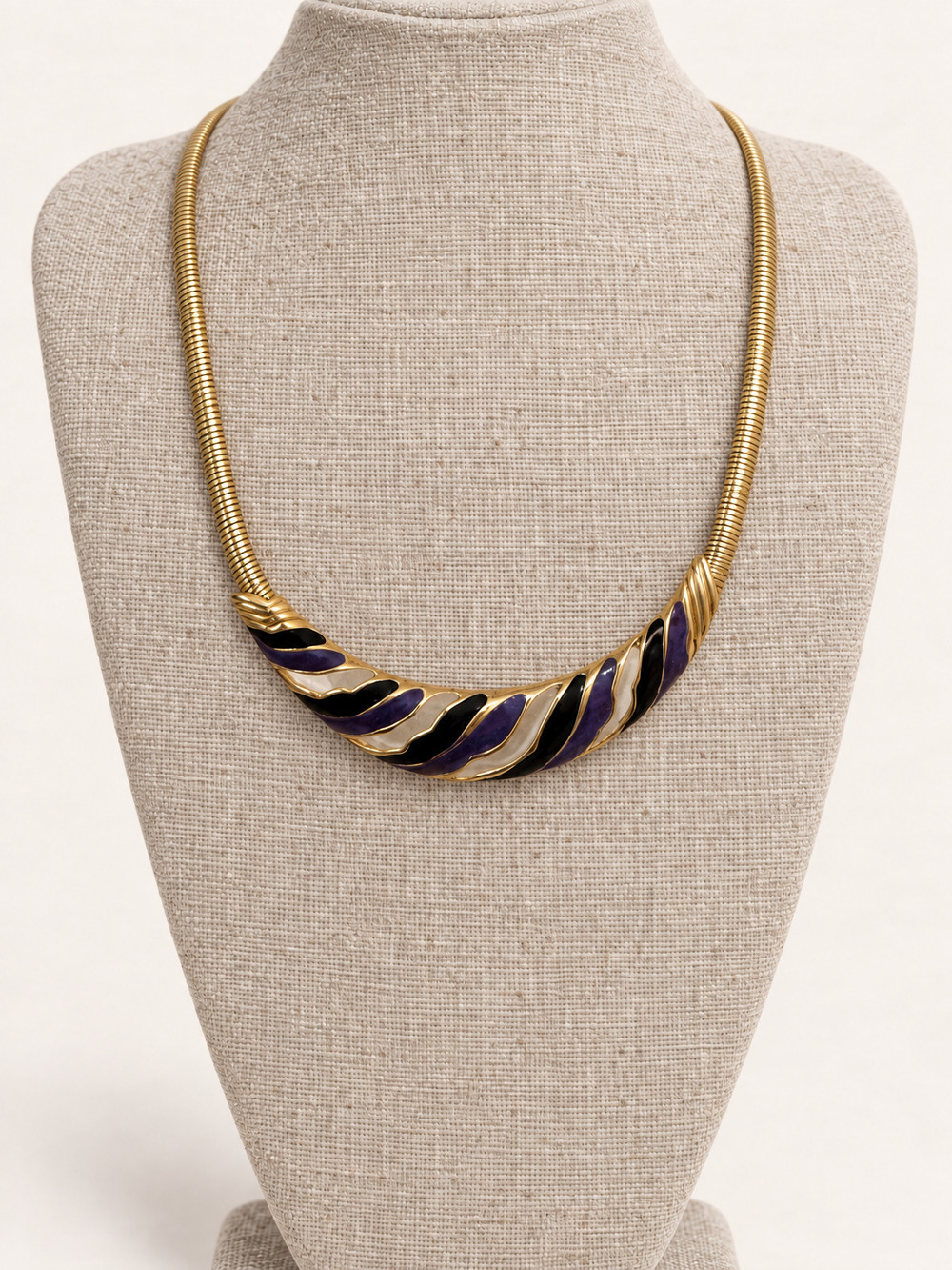 βοΈ Gold-Tone Enamel Necklace | Black & Purple Glam π